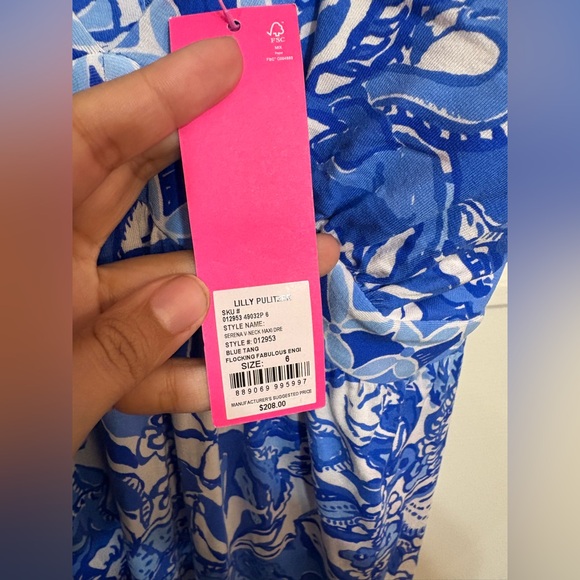 NWT Lilly Pulitzer SERENA V-NECK MAXI Dress Blue Tang Flocking Fabulous - Picture 8 of 11